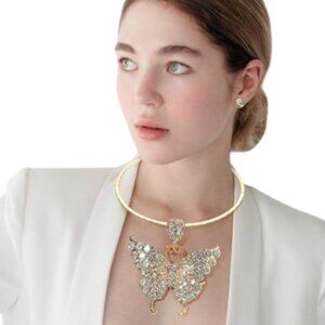 Butterfly Rhinestone Pave Set Statement Choker Necklace & Earring Set NEW in PKG
